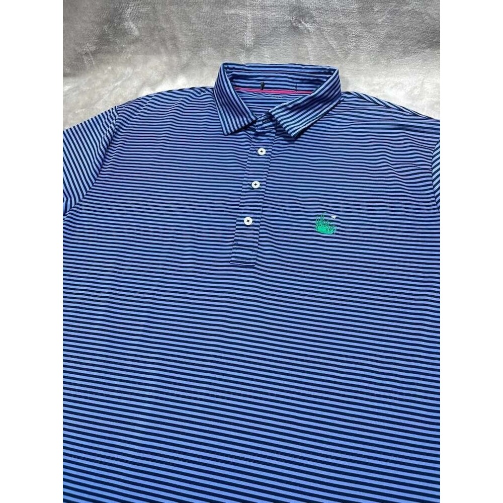 RLX Ralph Lauren Golf Polo Shirt Men XXL 2XL Blue Stripe Performance Outdoor